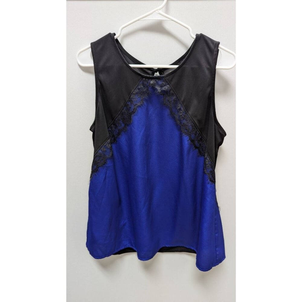 Worthington Petite Blue/Black Sleeveless Blouse